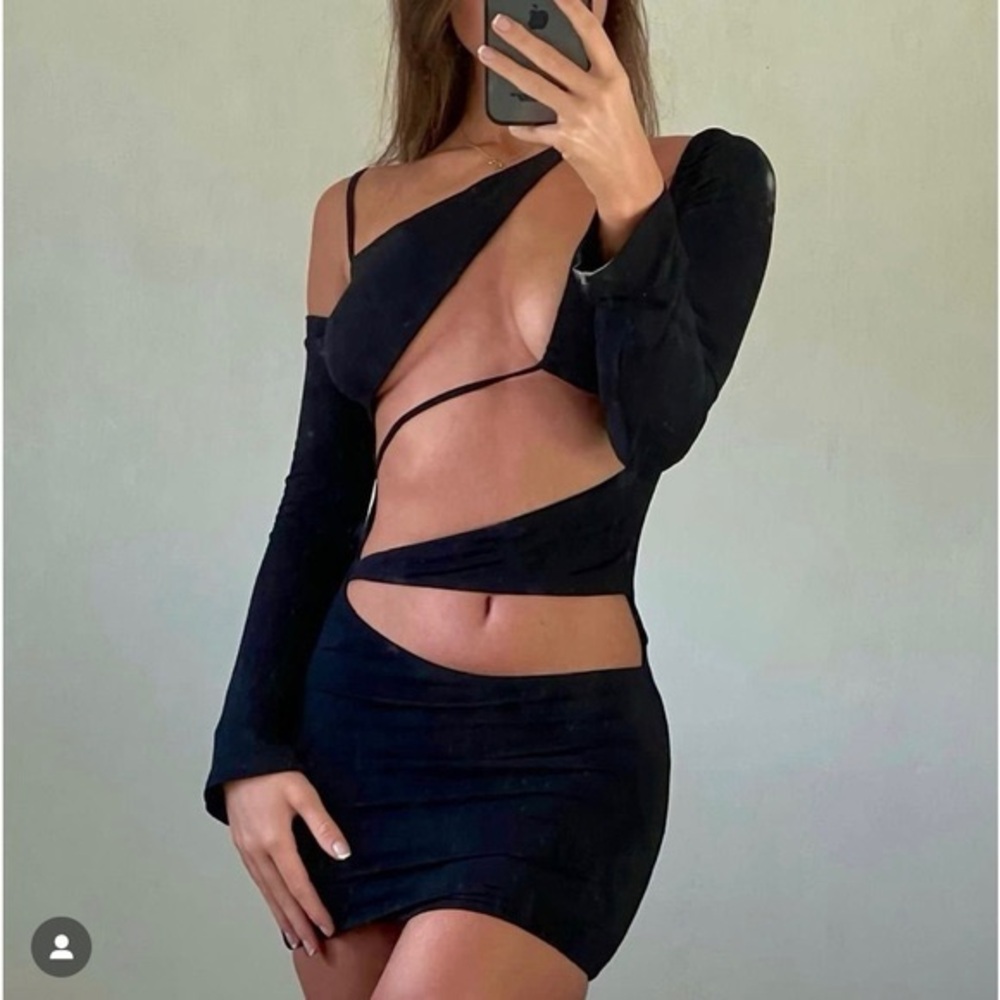 Tiger Mist Black Asymmetrical Cutout Bodycon Dress